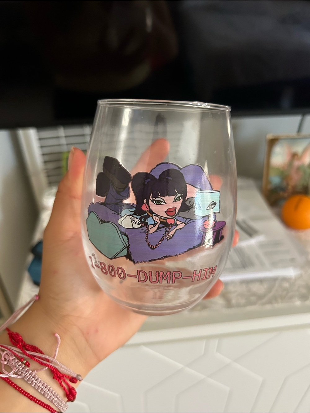 1-800-DUMP-HIM Decorative Clear Stemless Glass - Graphic Purple Design